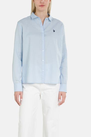 U.S. POLO ASSN. Leinenmix-Bluse hellblau