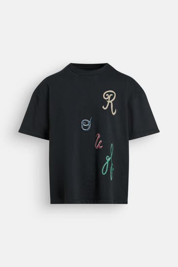 ROUGH. T-Shirt 'Floral Chain' schwarz