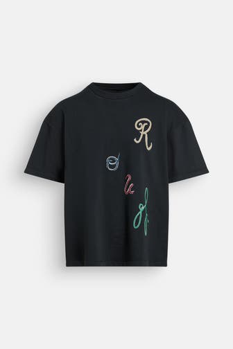 ROUGH. T-Shirt 'Floral Chain' schwarz