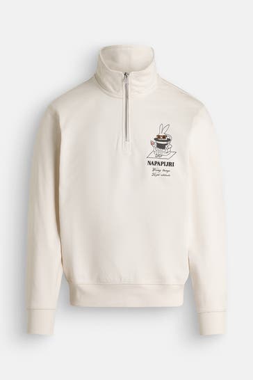 NAPAPIJRI Ecru Half-Zip Sweater with hood