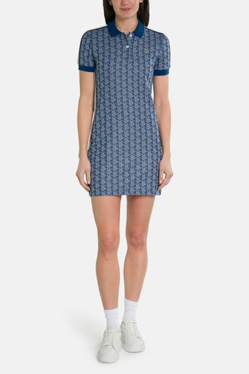 LACOSTE Polokleid dunkelblau gemustert