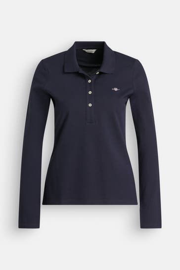 GANT Langarm-Polo dunkelblau
