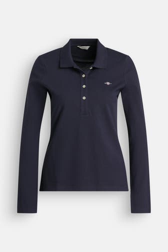 GANT Langarm-Polo dunkelblau