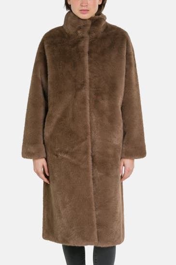 JOOP! Kunstfellmantel dunkelbraun