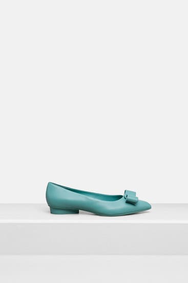 FERRAGAMO - Leder-Ballerinas 'Viva' aqua