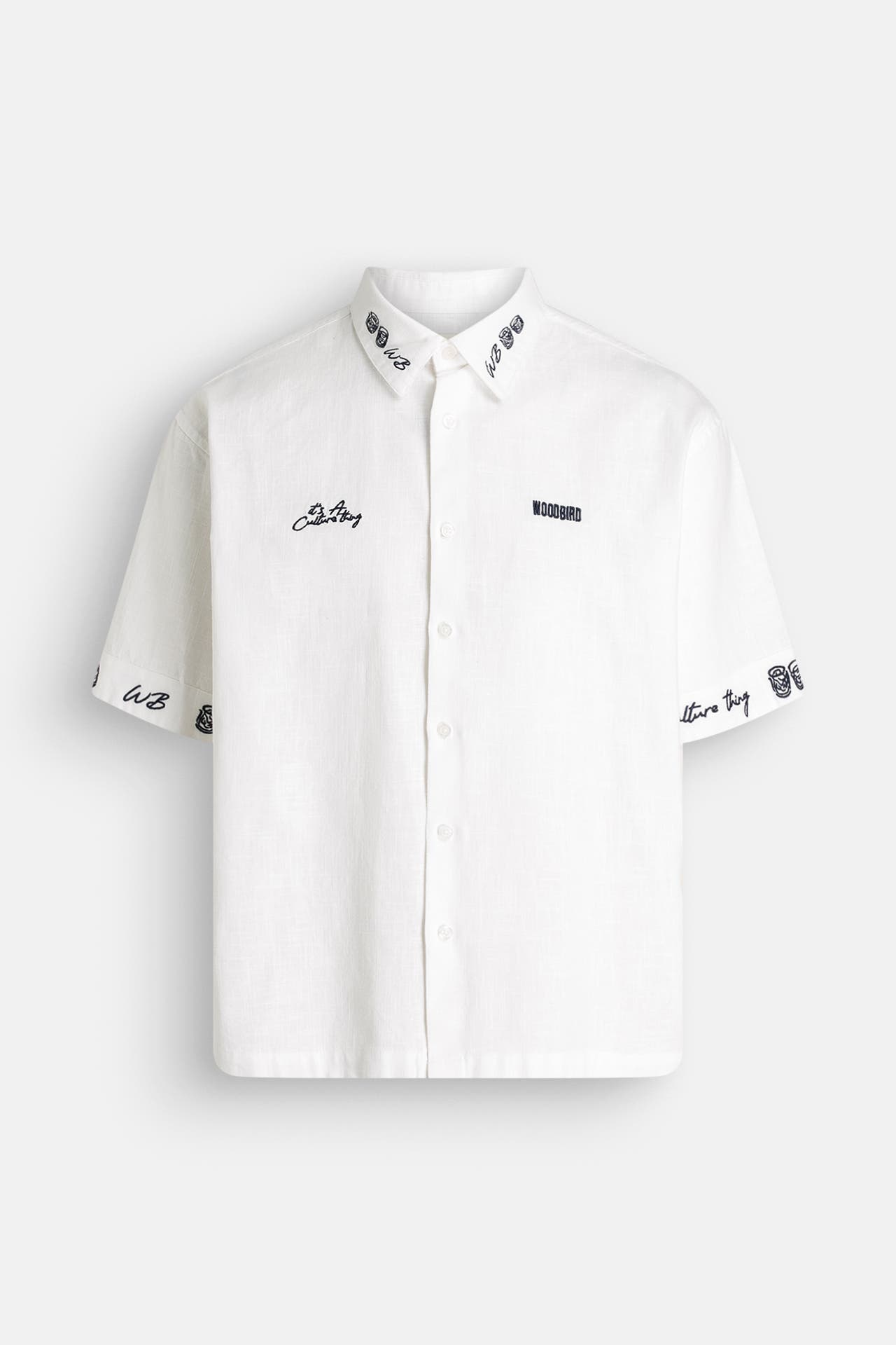 WOODBIRD Leinenmix-Kurzarmhemd 'Wang' weiß, Bild 1