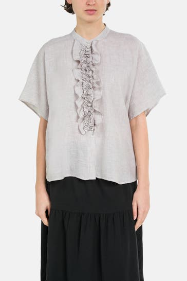 0039 ITALY Leinen-Blusenshirt 'Daisy' grau