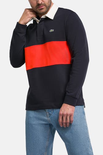 LACOSTE Langarm-Polo nachtblau gemustert