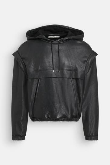 SAINT LAURENT Leder-Hoodie schwarz