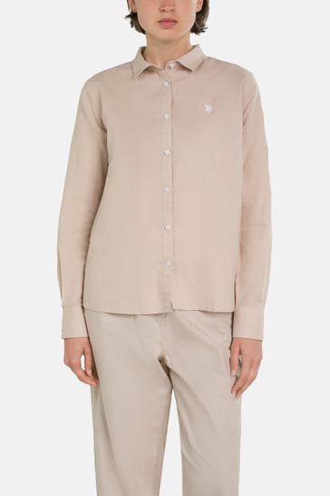 U.S. POLO ASSN. Leinenmix-Bluse beige