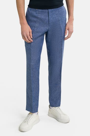 BOSS Leinenmix-Stoffhose azurblau