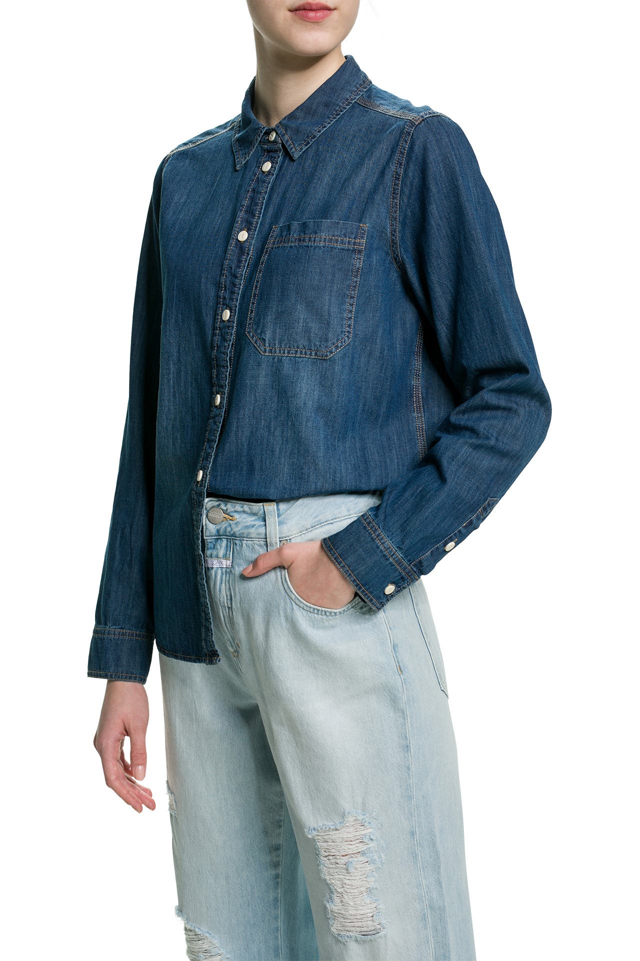 Jeansbluse 'Fasera' dunkelblau - OPUS » günstig online kaufen | Outletcity