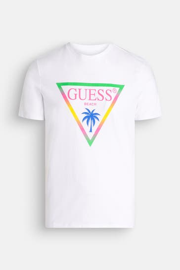 GUESS T-Shirt 'Triangle Palm' weiß