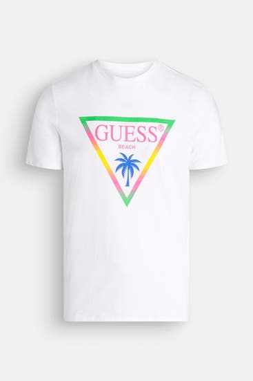 GUESS - T-Shirt 'Triangle Palm' weiß
