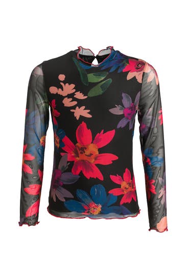 DESIGUAL Mesh-Longsleeve schwarz floral 