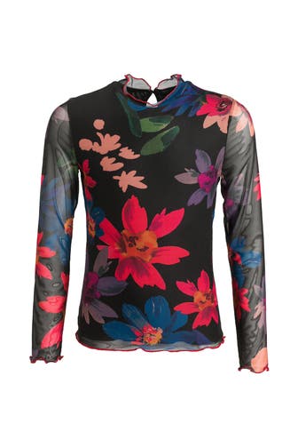 DESIGUAL Mesh-Longsleeve schwarz floral