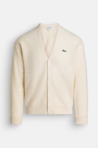 LACOSTE Woll-Strickjacke creme