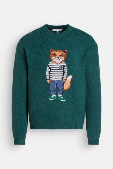 MAISON KITSUNÉ Wollmix-Pullover dunkelgrün