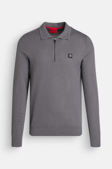 HUGO Strick-Polo 'Sastone' grau