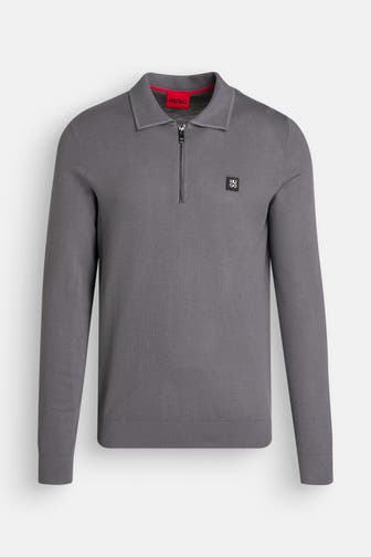 HUGO Strick-Polo 'Sastone' grau