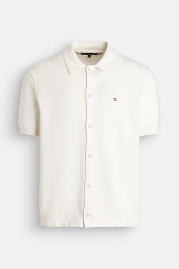 TOMMY HILFIGER Strick-Hemd weiß