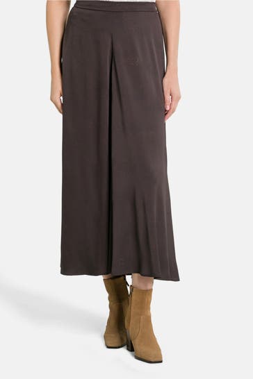 RIANI Dark brown satin Midi Skirt