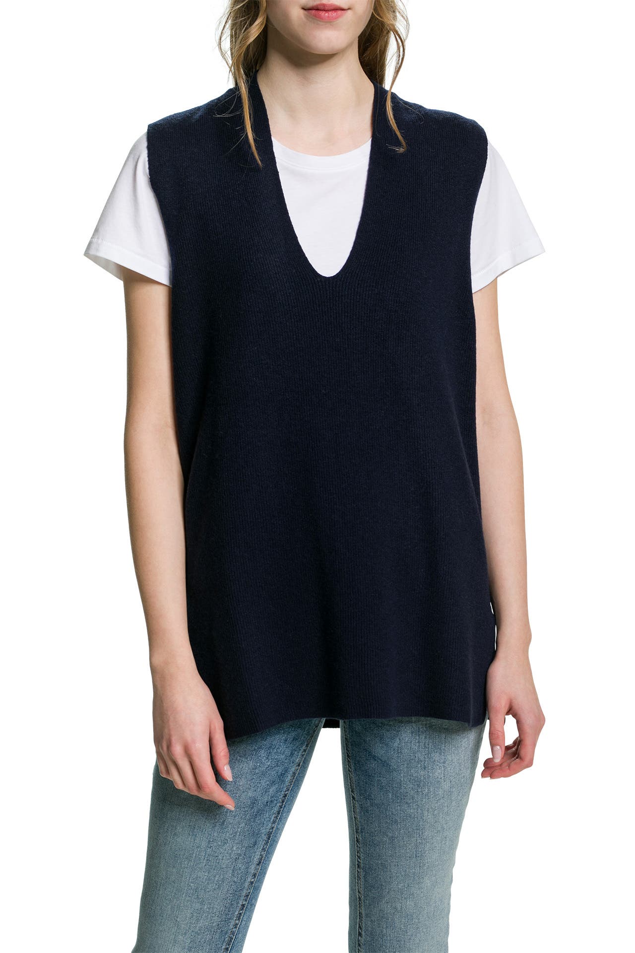 TOM TAILOR Pullunder Donna Senza Maniche, Scollo A V, In Morbido Misto Cotone, Vestibilità Regolare