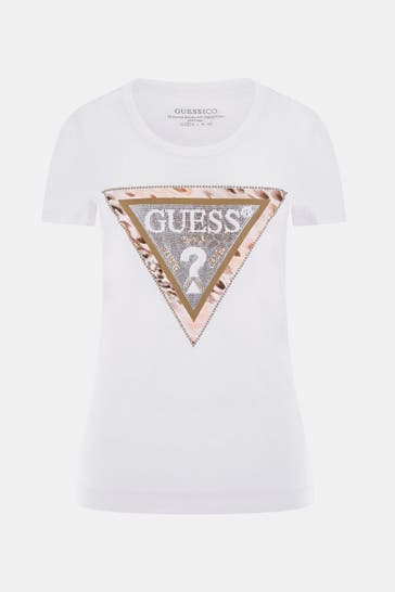 GUESS T-Shirt 'Cheeta' weiß
