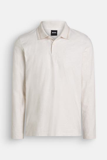 BOSS Langarm-Polo offwhite meliert