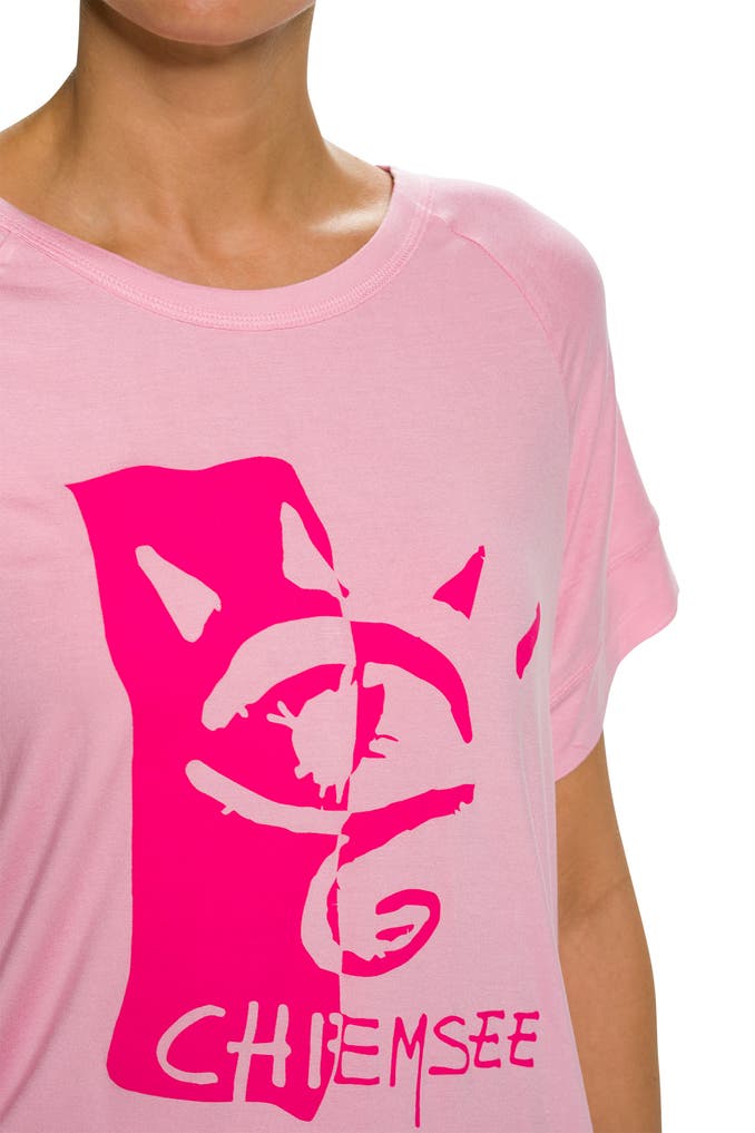 Chiemsee T-Shirt Donna - Girocollo Con Stampa Frontale, Cuciture A Contrasto, Cotone GOTS