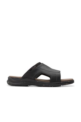 CLARKS Leder-Slides schwarz
