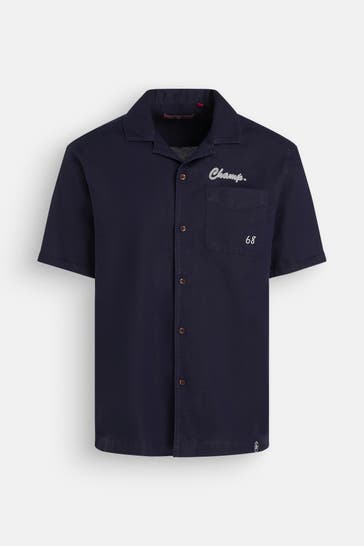 SUPERDRY Leinenmixhemd navy