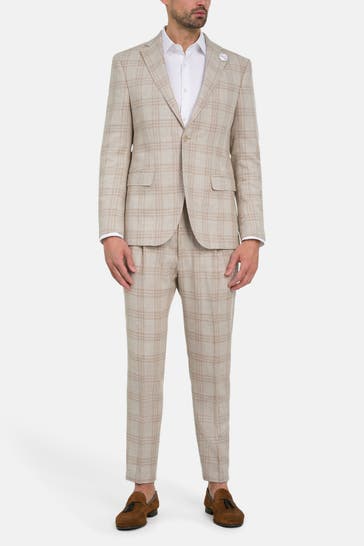 BALDESSARINI Leinenmix-Anzug 'Serano-Caron' beige kariert