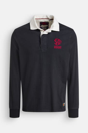 SUPERDRY Langarm-Polo schwarzblau
