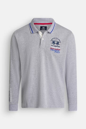 LA MARTINA Langarm-Polo hellgrau
