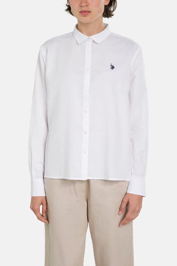 U.S. POLO ASSN. Leinenmix-Bluse weiß