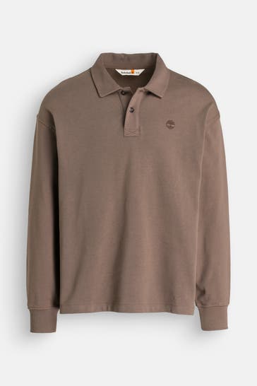 TIMBERLAND Langarm-Polo dunkelbraun