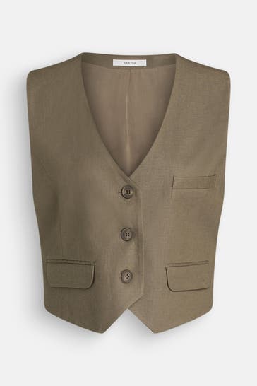 GESTUZ Leinenmix-Weste steingrau