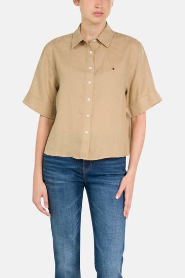 TOMMY HILFIGER Leinenbluse hellbraun