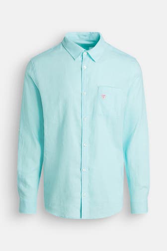 GUESS Leinenmix-Hemd türkis