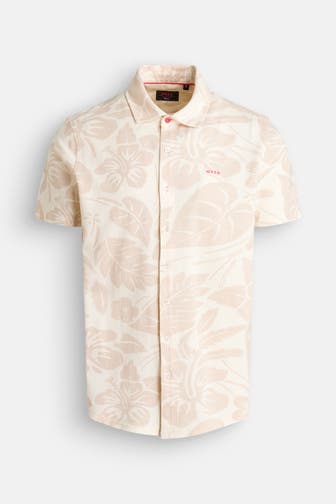 NEW ZEALAND AUCKLAND Kurzarmhemd creme gemustert