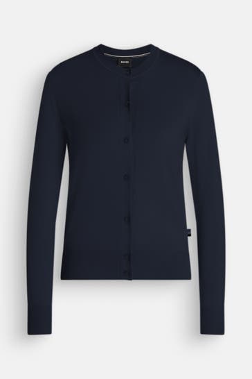 BOSS Woll-Strickjacke nachtblau