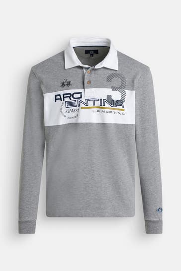 LA MARTINA Langarm-Polo grau