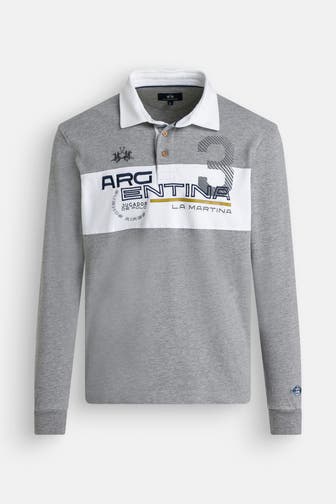 LA MARTINA Langarm-Polo grau