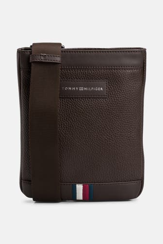 TOMMY HILFIGER Leder-Umhängetasche dunkelbraun