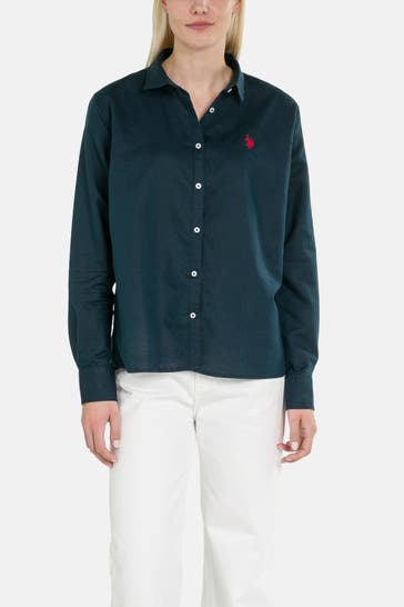 U.S. POLO ASSN. Leinenmix-Bluse navy