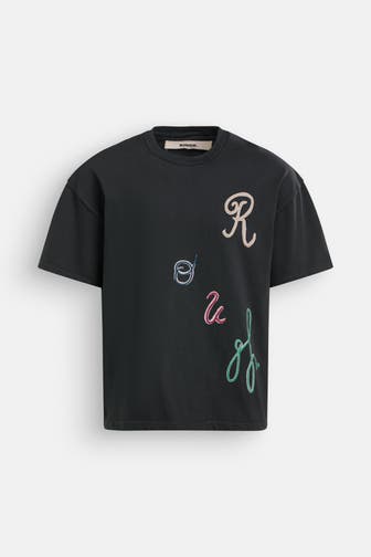 ROUGH. T-Shirt 'Floral Chain' schwarz