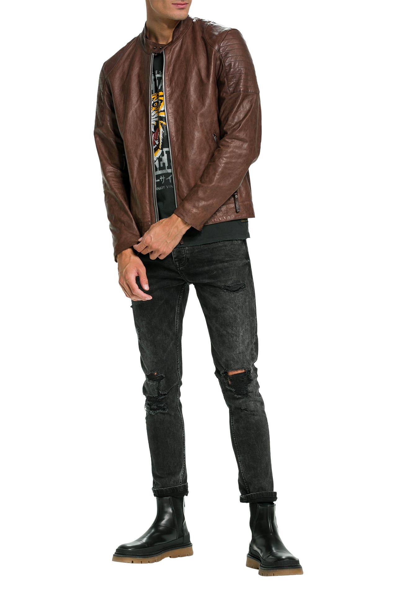 Replay lederjacke braun clearance
