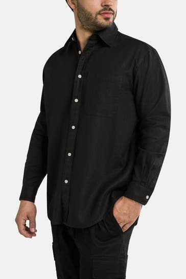 WOODBIRD Leinenmix-Hemd schwarz