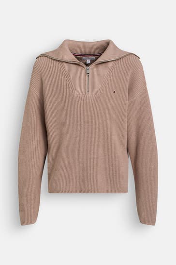 TOMMY HILFIGER Strick-Troyer hellbraun